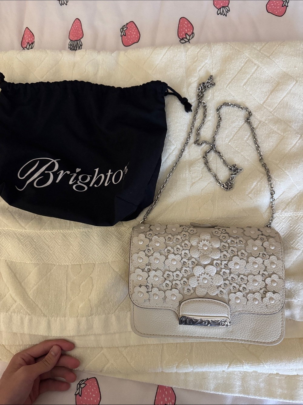 Brighton Ivory Floral Appliqué Crossbody with Silver Chain